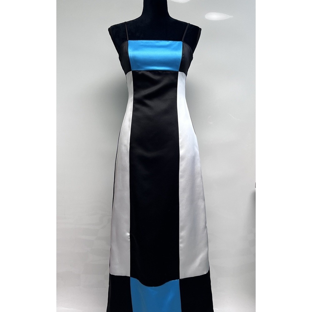 VTG 90s Y2K Prom Dress ColorBlock Homecoming Formal Sz 5 Grunge Goth Satin